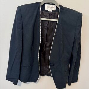 Jones New York Collarless Black Suit Blazer with Pearl Trim, Women's Size 4